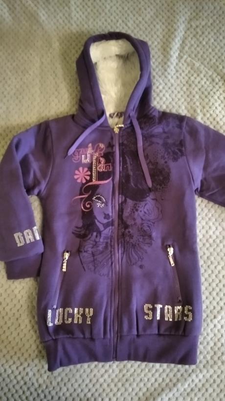 Fialová mikina na zips s kožušinkou, 140