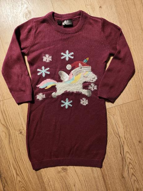 Pletené šaty s vianočným jednorožcom veľ. 116/122, bonprix,122