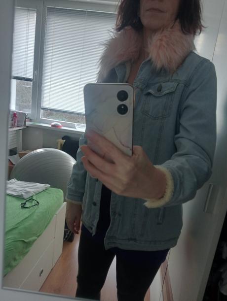 Zateplená rifľová bunda s kožušinou, m