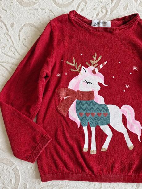 Vianočný sveter s jednorožcom, h&m,104