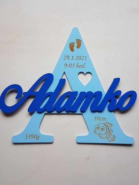 Drevené písmeno s menom a údajmi cca 30cm,