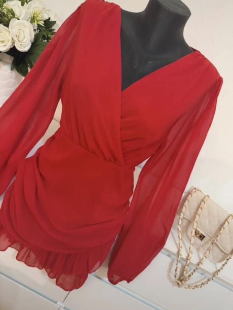 Červené elegantné šaty wrap efekt sexy party, l
