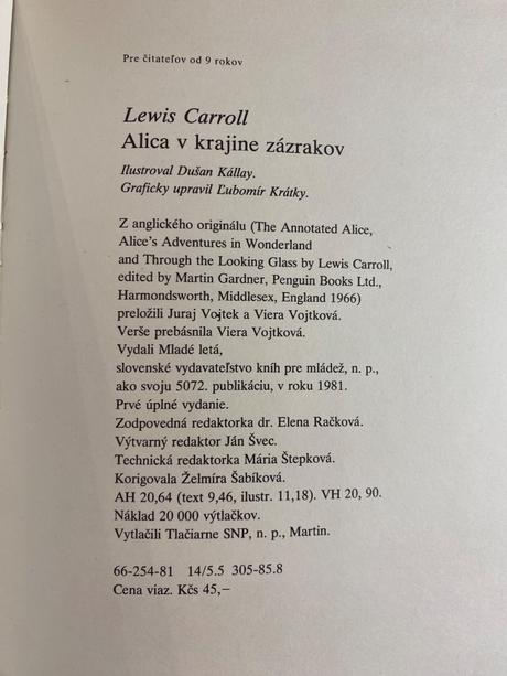 Stará alica v krajine zázrakov lewis carroll 1981,