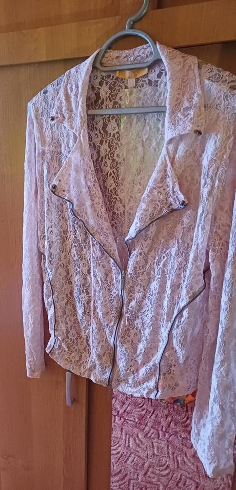 Dámsky bledoruzovy čipkovany blejzer xxxl, xxxl