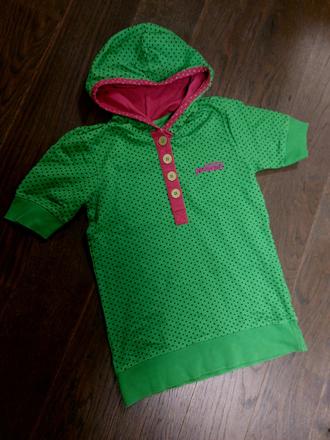 Krasna bodkovana mikinka s kapucnou s kratky rukav, 164