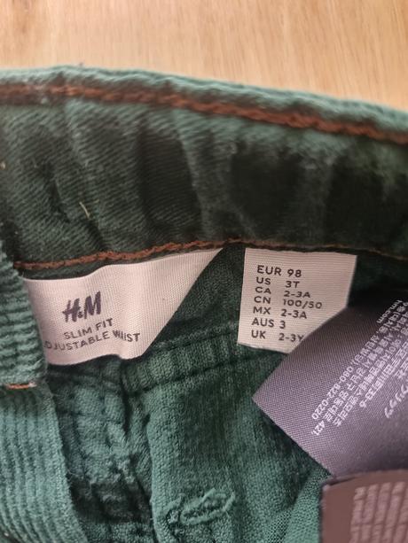 Smaragdovo zelené menčestrové nohavice, h&m,98