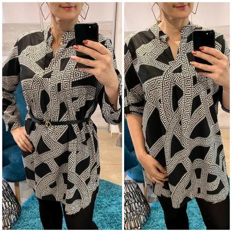 Dámska tunika s opaskom čierno-biela, l / m / s