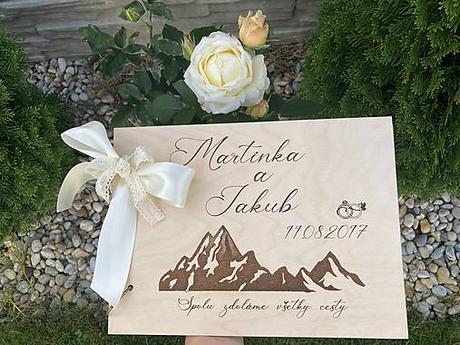 Drevený fotoalbum svadobný - hory, 
