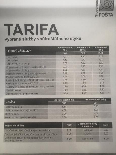 Cenik posty, 