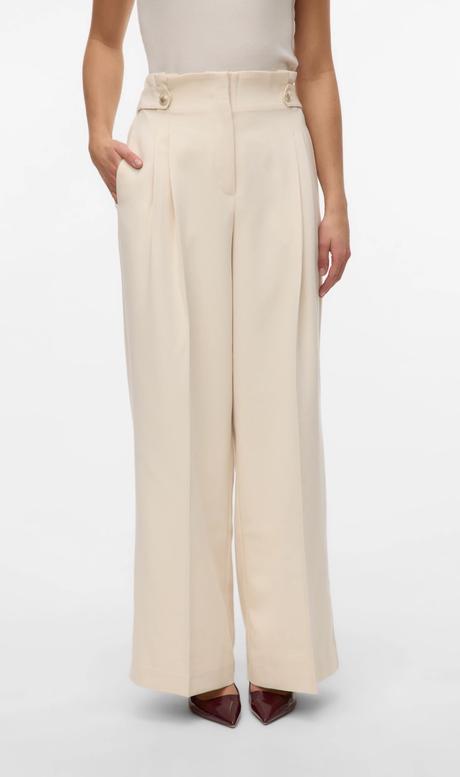 Plisované krémové široké nohavice, vero moda,36