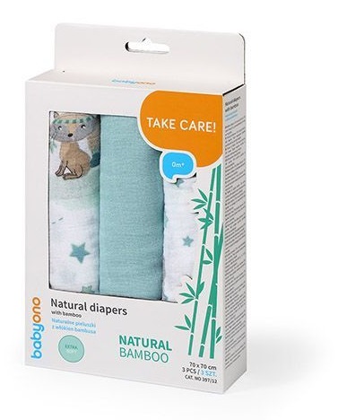 Babyono sada 3 bambusových plienok 70x70 cm modré, babyono