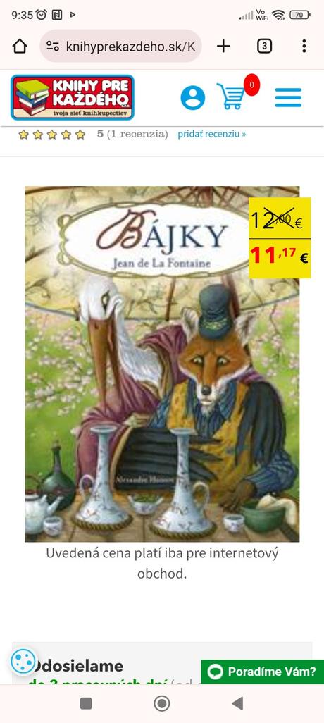 Kniha bájky john de la  fontaine, 