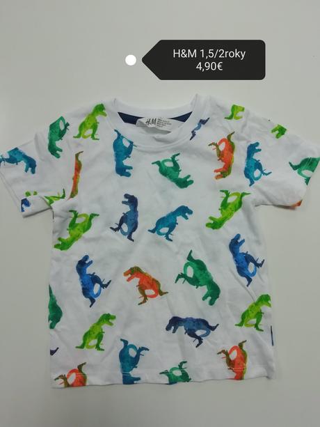 Biele tričko s dinosaurami, h&m,92