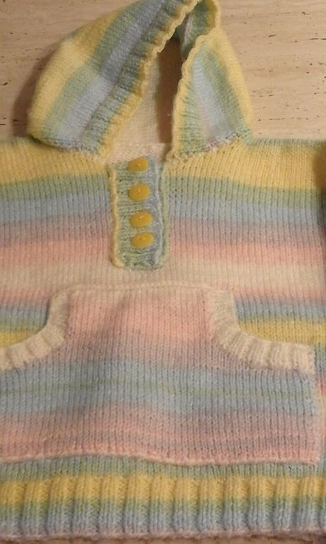 Pletený pulóvrik s kapucňou a klokaním vreckom, 98