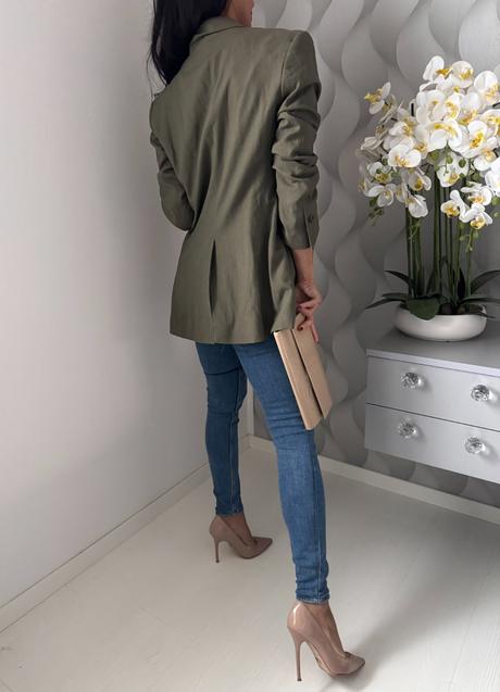 H&m - olivový blazer, h&m,xs