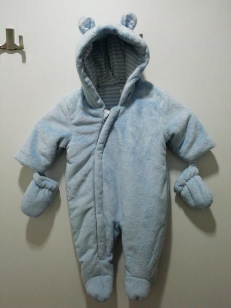 Modrý kožušinový overal s rukavicami, 62