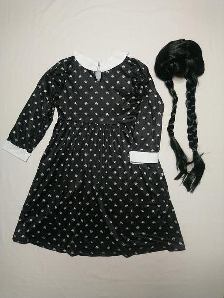 Školáčka wednesday addams, šaty a vlasy, 152-160,