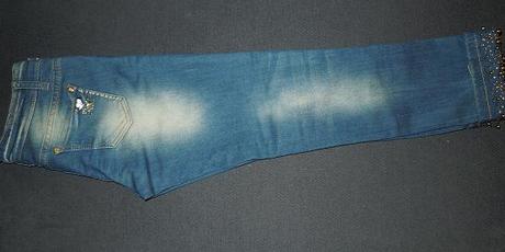 Nenosené 3/4 deravé rifle s kamienkami, denim,28