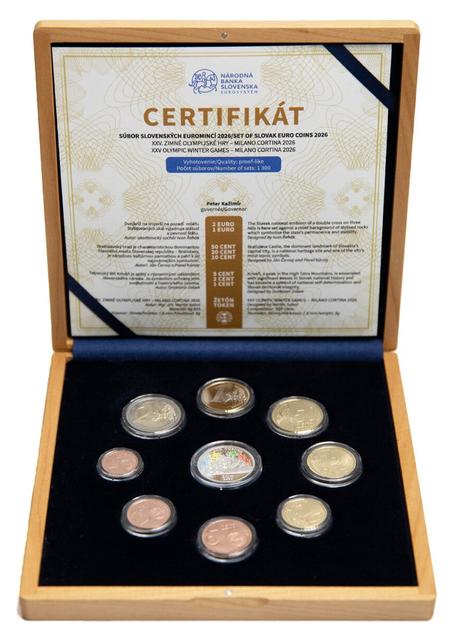 Sada mincí slovensko 2026 proof drevo, 