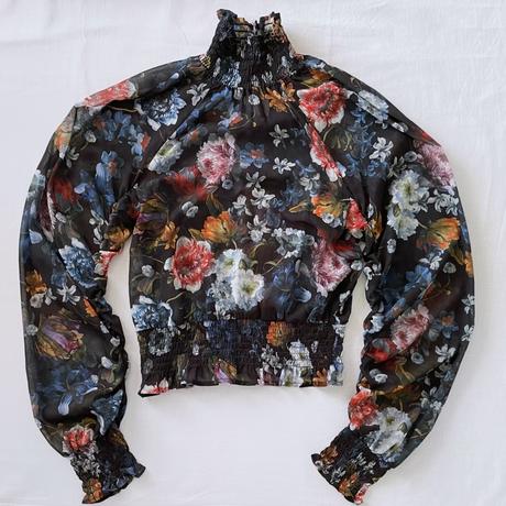 H&m kvetovaná priehľadná blúzka stojačik xs 34, h&m,xs