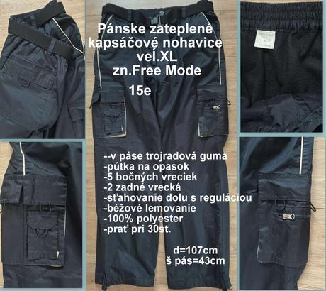 Pánske zateplené kapsáčové nohavice veĺ.xl, zn.fre, xl