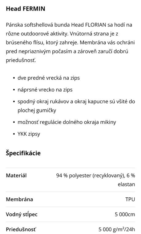 Head športová vetrovka, m