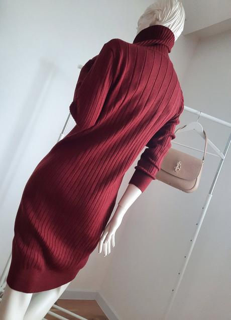 Burgundy úpletové šaty, l