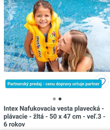 Nafukovacia plávacia vesta intex,