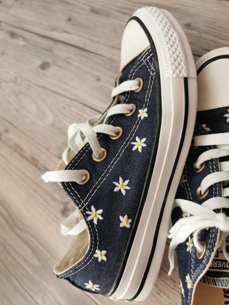 Tmavomodré plátenky s kvetmi converse, converse,36