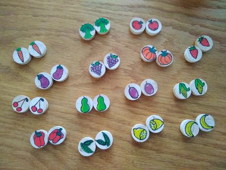 Drevené pexeso ovocie a zelenina., 