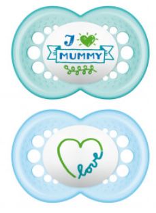 Mam cumlík silikónový original (i love) 2 ks, 6m+, mam