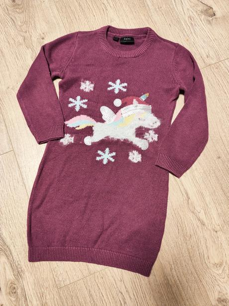 Pletené šaty s vianočným jednorožcom veľ. 116/122, bonprix,122