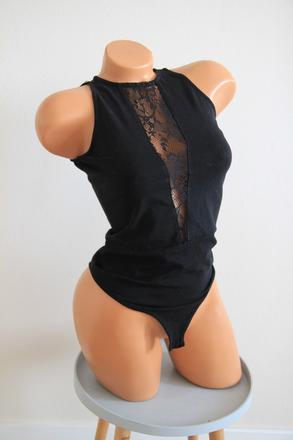 Čierny body top s čipkou, only, only,s