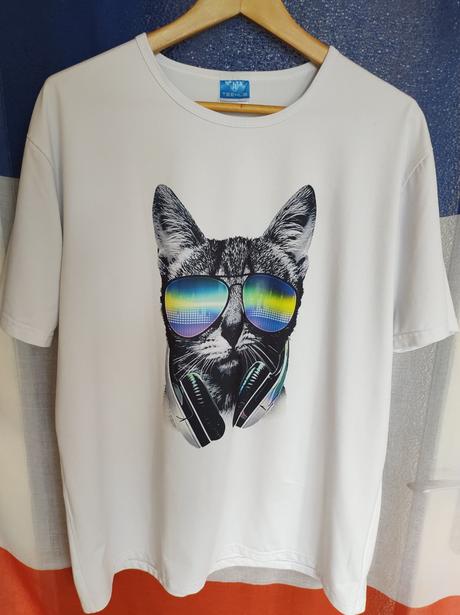 Biele tričko - kocúr pohoda, xl