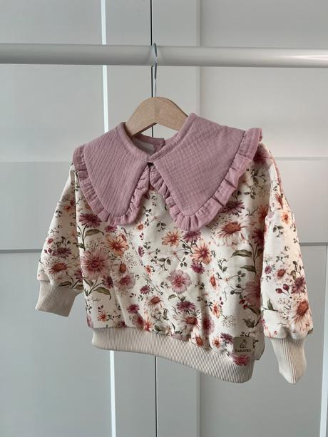 Dievčenská mikina s kvietkami a mušelínovým limcom, lindex,80 / 86 / 92