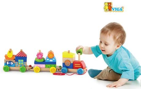 Drevený vlacik skladačka viga masinka, 