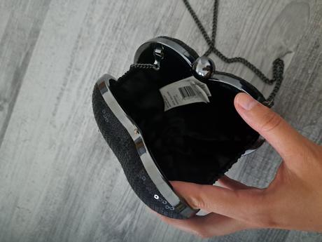 Čierny kabelka v tvare srdca s flitrami, tally weijl