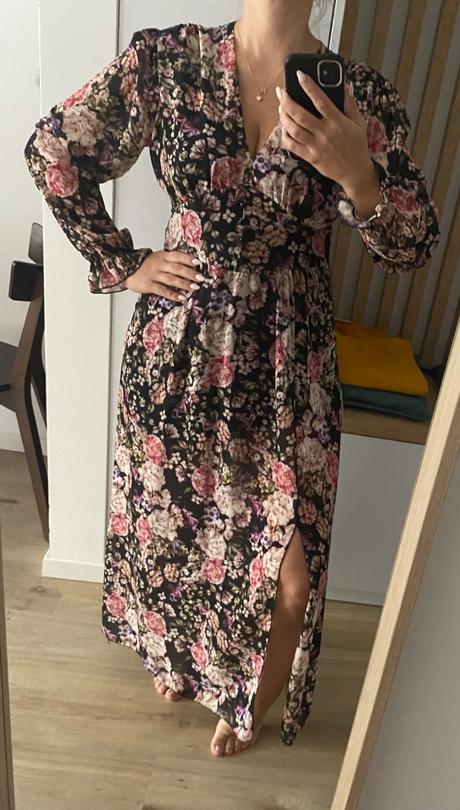 Dlhé spoločenské kvetinové šaty s rozparkom uni, 