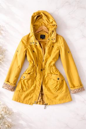 Dámska žltá bunda s kapucňou, s