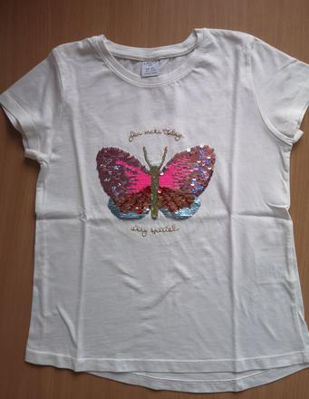 Tričko s motýľom z premenlivých flitrov, lindex,128