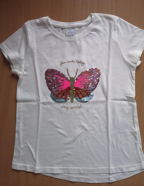 Tričko s motýľom z premenlivých flitrov, lindex,128