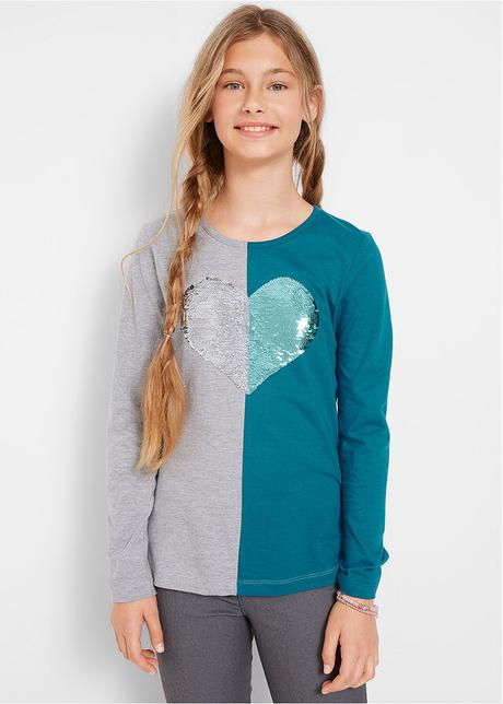 Tričko s flitrovaným srdiečkom, bonprix,152