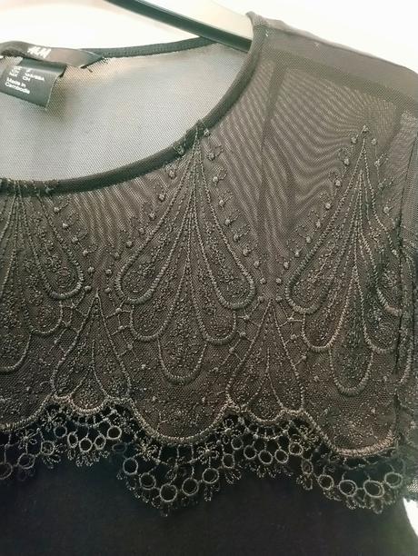 Dámsky čierny elast. top, priesvitajúci vrch h&m s, h&m,s