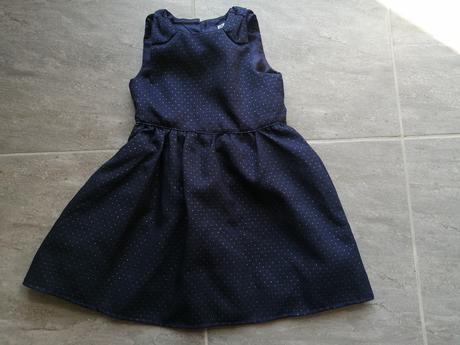 Modré šaty so zlatymi bodkami, mašle, v116, 5r, pepco,116