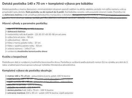 Nová borovicová postieľka s matracom a výbavou, šírka (cm): 75,dĺžka (cm): 140