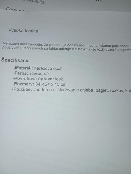 Chlebník nerezový,