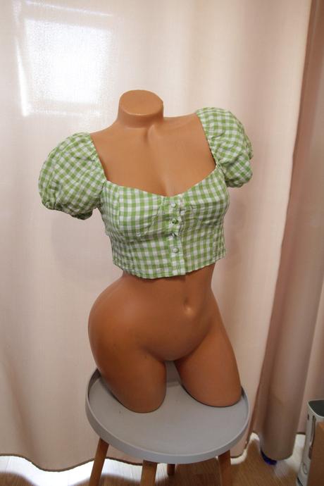 Bielo zelený kockovaný crop top, xs, xs