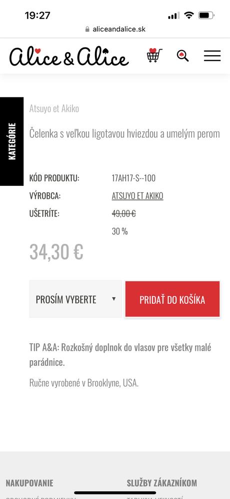 Celenka kupovaná na alice and alice,