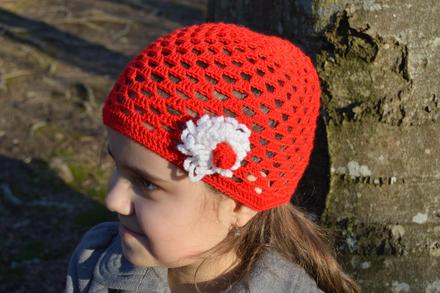 Háčkovaná čiapočka s kvetom, 50 - 158