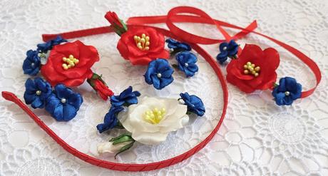 Originálna čelenka zo saténových lúčnych kvetov, 